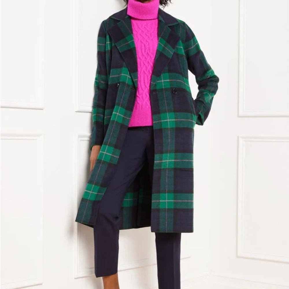 Talbots Green and Navy Plaid Coat